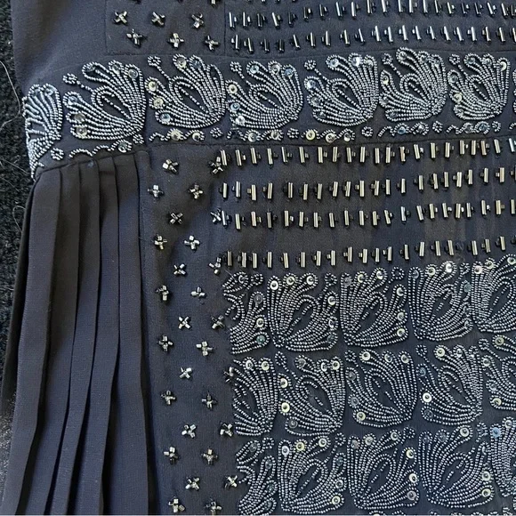 Tory Burch Silk Beaded Sequin Luxe Pleated Cocktail Dress in Navy Size 4 - Picture 14 of 16